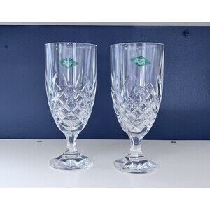 2 Shannon Godinger Lead Crystal Iced Tea Stems Goblets 7.5 inches New Cut Glass
